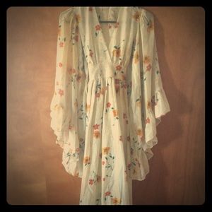 Vintage flowy, semi-sheer, linen dress, S